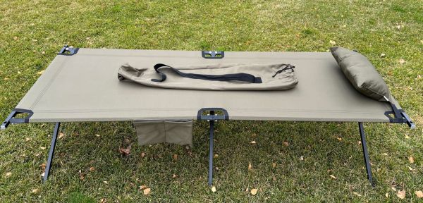 Set of folding bed with pocket and military pillow XL 206x72 cm Olive