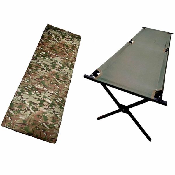 Folding bed + mattress, folding military bed size 196x67 cm
