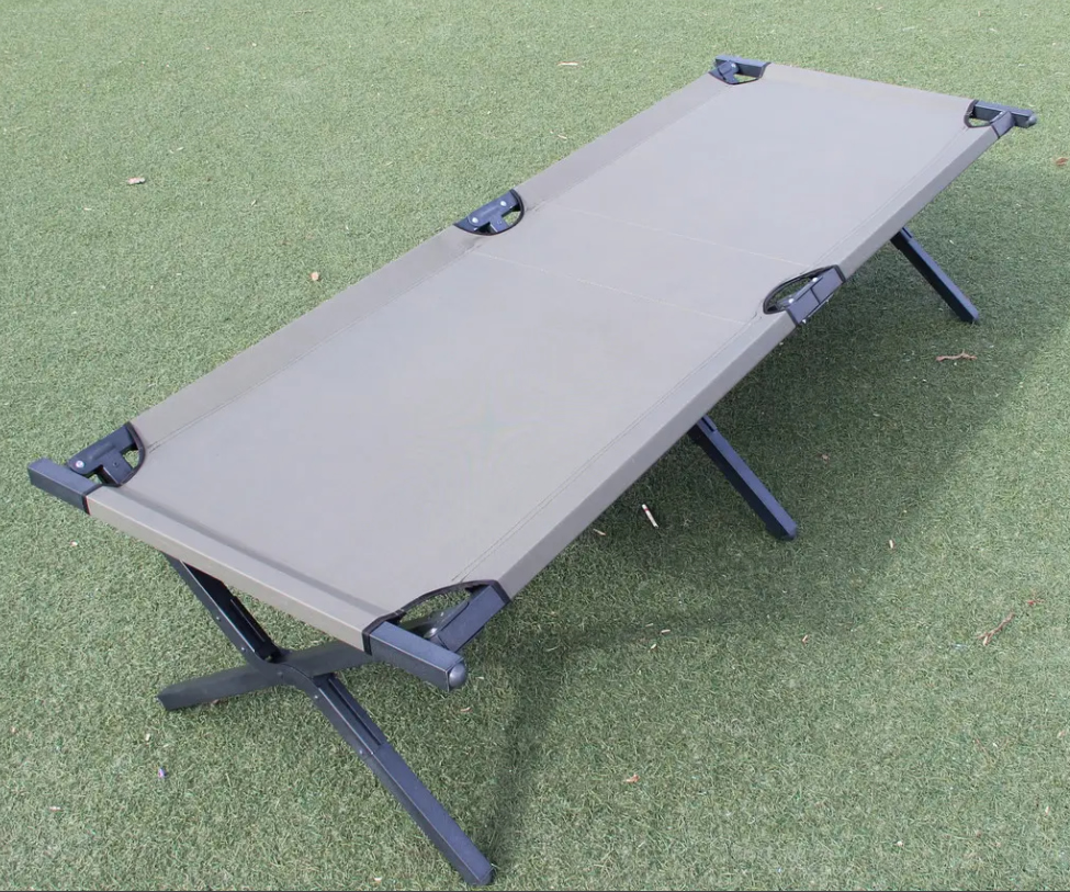 reinforced steel folding bed 200 kg NATO army khaki